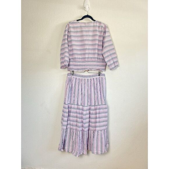 Lane Bryant White Purple Striped Skirt Top Set Plus Sz 16 Cotton Spring Smocked - Picture 3 of 12